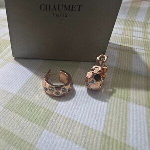 Chaumet 18K Gold Pavé Diamond Hoop Earrings